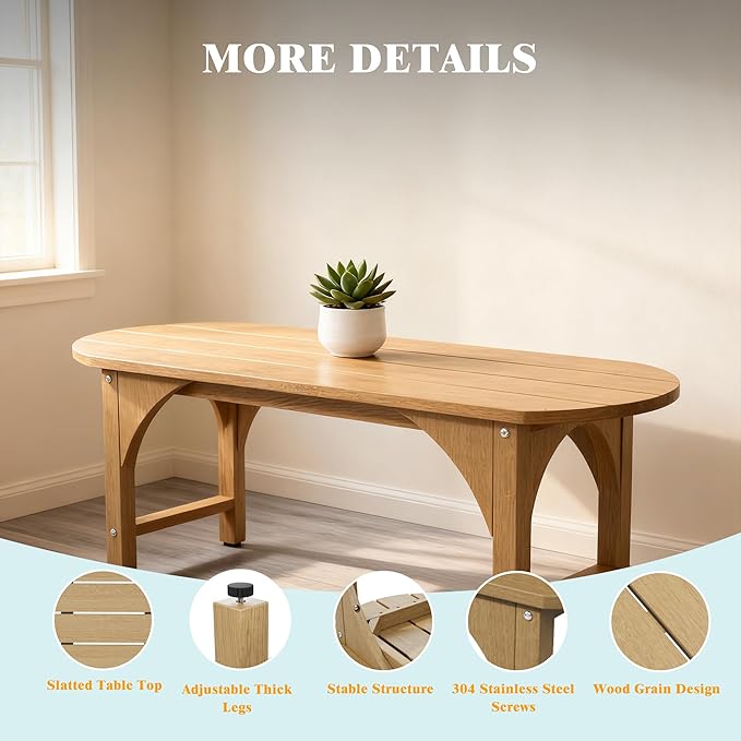 Outdoor Bench Garden Bench, HIPS 2-Person All-Weather Patio Dining Bench Outside Weatherproof Furniture for Garden, Porch & Park (Brown)