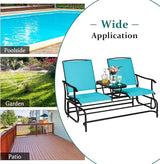 Giantex Patio Bench Glider Chair with Metal Frame, Center Tempered Glass Table - Photo 5