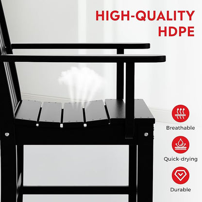 Costaelm Patio Dining Chairs, Plastic Outdoor Adirondack Chair with Arm, HDPE Poly Lumber, Waterproof Restaurant Bistro Dining Chair for Outside Porch Backyard Garden, Black