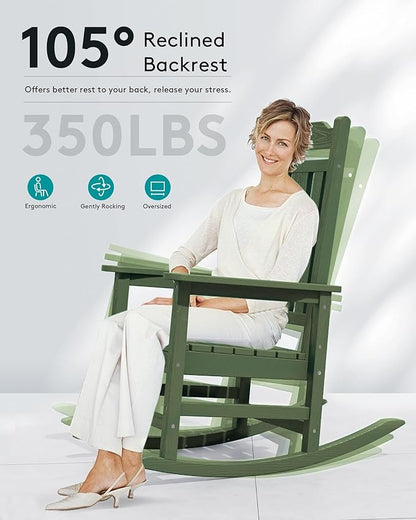 SERWALL Oversized Rocking Chair Outdoor, HDPE Outdoor Rocking Chair, Avocado
