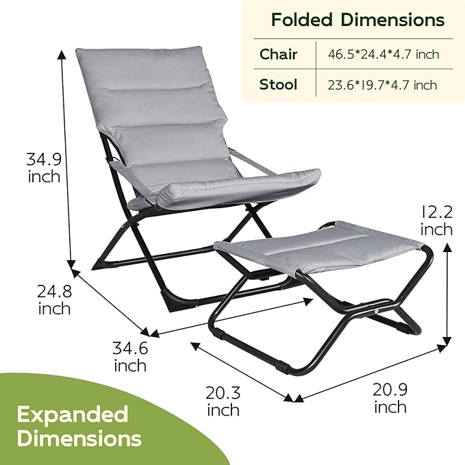 Abba Patio Heavy-Duty Outdoor Chaise Lounge Chair, Reclining Folding Camping Chair with Removable Footrest - Photo 3