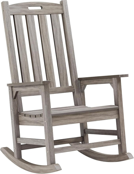 Psilvam Outdoor Rocking Chair, Poly Lumber Oversized Rocking Chair with 21" Wide Seat and 32" Tall Backrest, Pre-Assembled with Most Components for Effortless Installation(Light Gray)