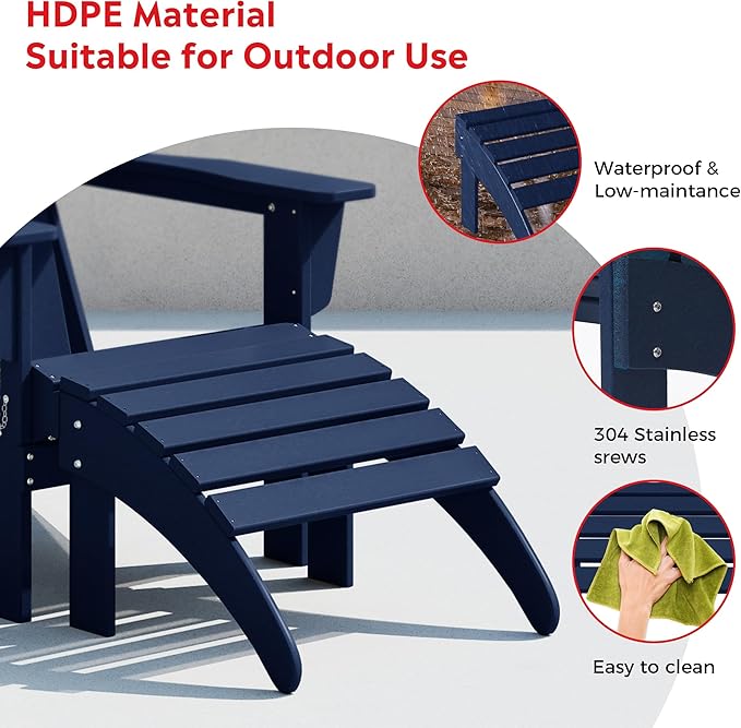 Costaelm Adirondack Chair Footrest Foldable Ottoman, Folding Ottoman Outdoor Foot Rest for Patio Waterproof, Adirondack Ottoman Outdoor, Navy Blue