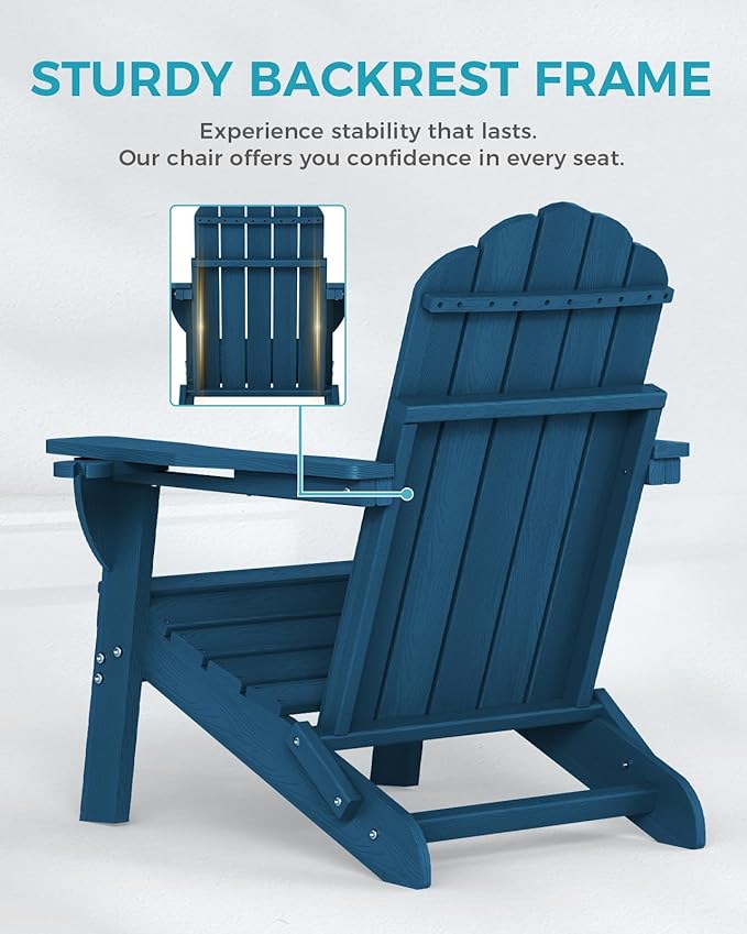 Adirondack Chairs Set of 2, Wood Texture Fire Pit Chairs, Plastic Adirondack Chairs with 2 Cup Holder - Photo 5