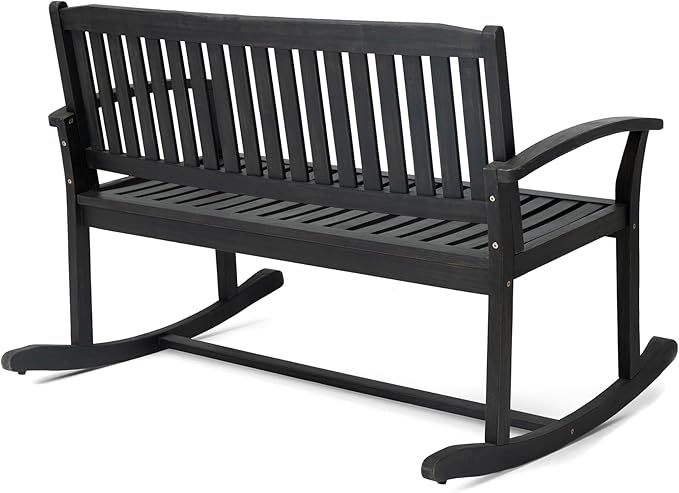 Patio Rocking Loveseat, 2 Person Outdoor Rocker Bench, Acacia Wood Patio Rocking Loveseat with Armrests - Photo 7