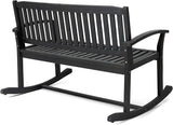 Patio Rocking Loveseat, 2 Person Outdoor Rocker Bench, Acacia Wood Patio Rocking Loveseat with Armrests - Photo 7