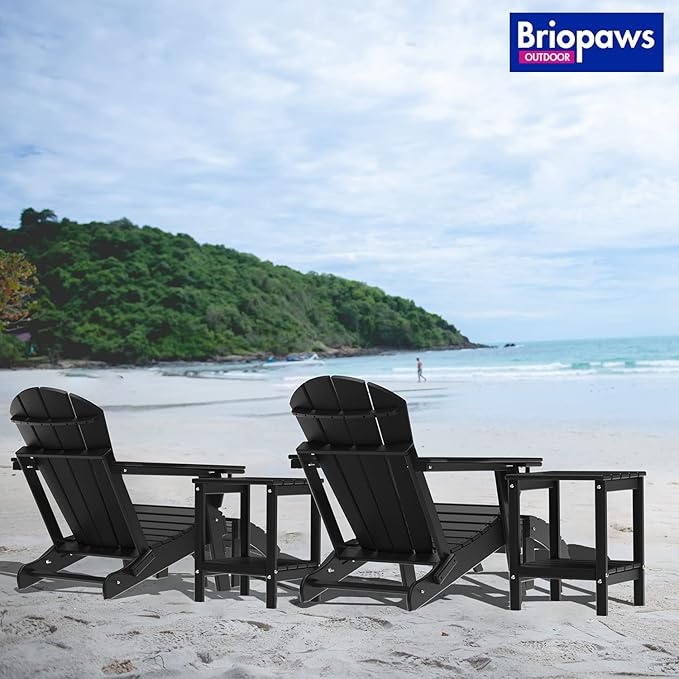 BRIOPAWS Adirondack Ottomans | Folding | Set of 2 | HDPE Plastic | Black Outdoor Foot Rest | All Weather | Patio Footrest for Adirondack Chair | Foot Stool for Deck Porch | 19.7W x 18.5L x 13H Inch