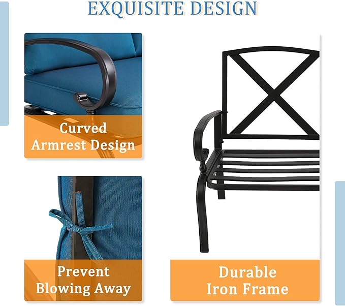 Outdoor 2 Pcs Patio Loveseat Bench Set with Bistro Coffee Table and Patio Steel Frame Sofa with Cushion - Photo 2