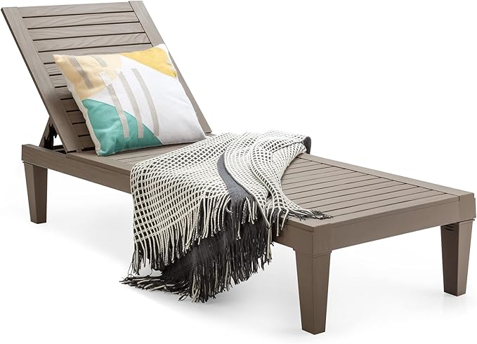 Giantex Lounge Chair, Outdoor Sun Tanning Chair with 5-Position Adjustable Backrest, Lightweight Design, Weather-Proof and Rust-Resistant, Pool Lounger for Patio, Beach, Balcony, Poolside (1, Khaki)