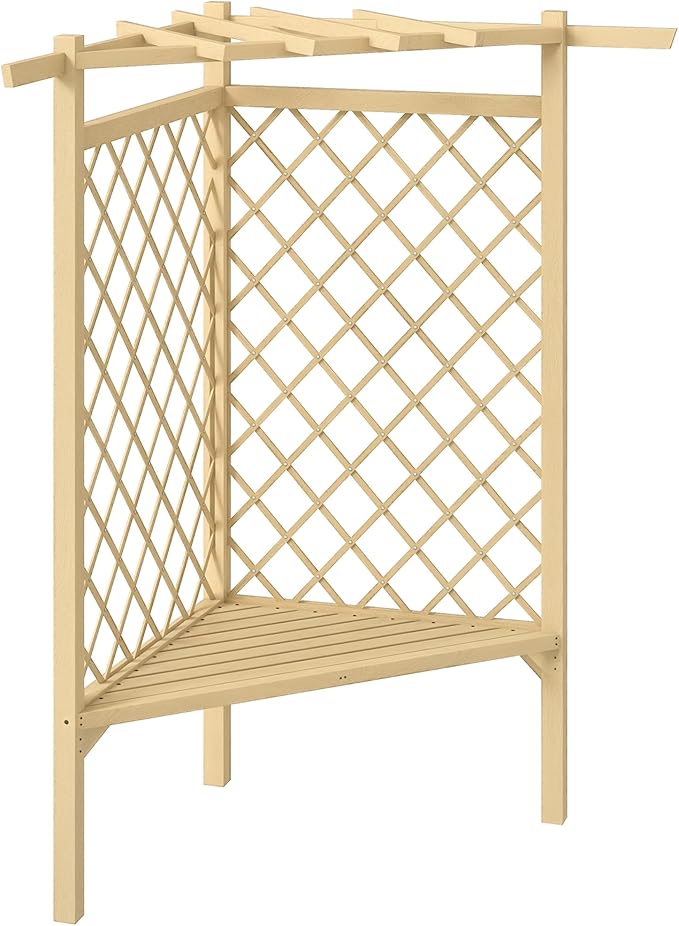 Outsunny 55" Garden Arch Bench, Wooden Trellis Park Bench with Slatted Seat for Outside, Lattice Backrest for Vines & Climbing Plants Outside On Deck, Lawn, Porch, Natural