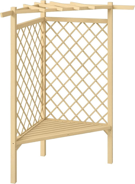 Outsunny 55" Garden Arch Bench, Wooden Trellis Park Bench with Slatted Seat for Outside, Lattice Backrest for Vines & Climbing Plants Outside On Deck, Lawn, Porch, Natural