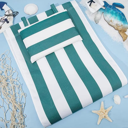 GORGECRAFT Beach Sling Chair Canvas Cloth with Pillow 44x17 Green and White Stripes Casual Lounge Chair Replacement Canvas Outdoor Folding Chair Fabric for Patio Beach Sunbathing Garden Courtyard