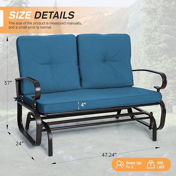 Incbruce Outdoor Swing Glider Rocking Chair Patio Bench for 2 Person - Photo 3