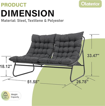 Patio Loveseat, Outdoor Double Chair, Oversized Padded Comfy Outdoor Love Seat, 2 Seater Couch with Cushion, All-Weather Patio Conversation Furniture for Porch Balcony Poolside, Dark Grey