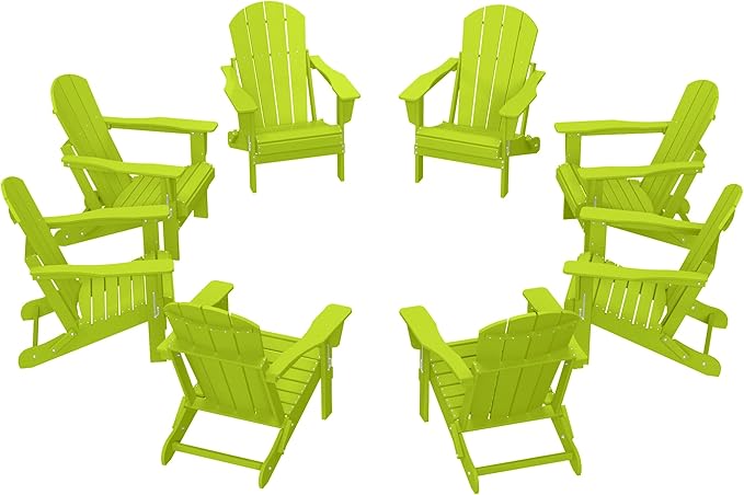 WestinTrends Malibu Malibu Outdoor Folding Poly Adirondack Chair (Set of 8), Lime