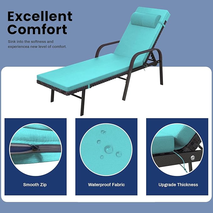 Patio Chaise Lounge Set 3 Pieces Pool Lounge Chairs - Photo 3