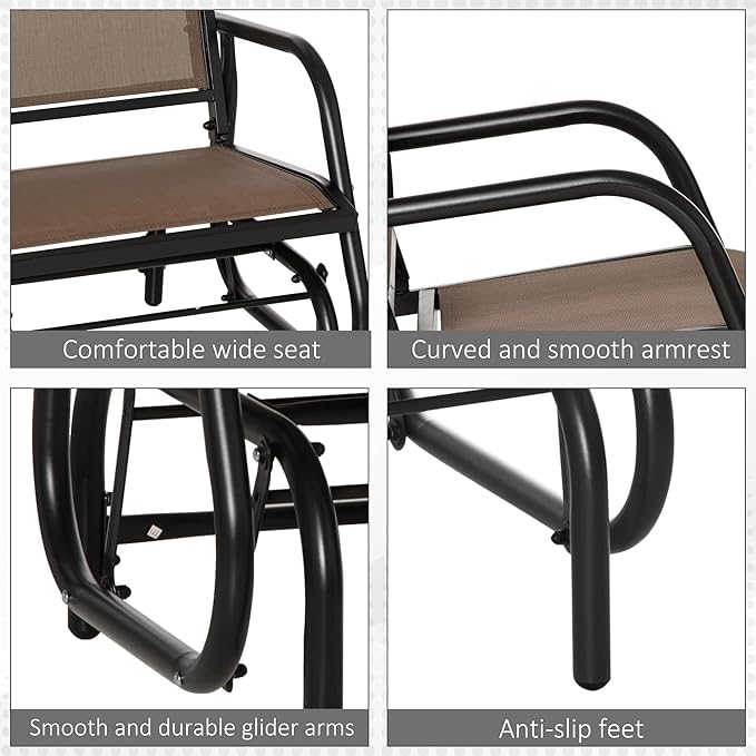 Outsunny Porch Glider, Metal Frame Swing Glider Chair with Breathable Mesh Fabric - Photo 7