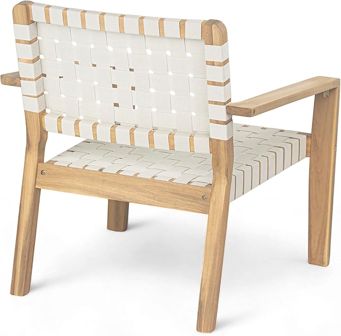 Merax Patio Furniture Acacia Wood Armchair Set of 2, 2 Pieces Woven Rope Outdoor Lounge Chair - Photo 5