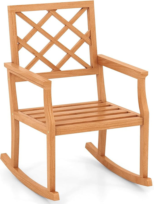Tangkula Teak Wood Rocking Chair, Oversized Porch Rocker with Backrest and Slatted Seat, Outdoor Rocker Chair for Patio, Backyard and Lawn, 330 LBS Weight Capacity (1, 30 x 23 x 35 Inch)