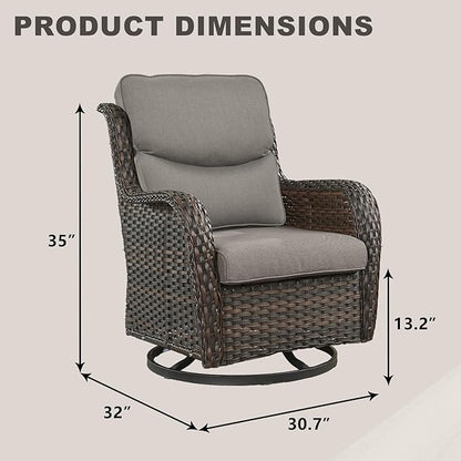 Rilyson Wicker Rocking Chair Swivel Chairs - Rocker Patio Chairs Set of 2 Rattan Rocking Chair for Outdoor Porch Deck Garden Backyard (Brown/Grey/Smile)