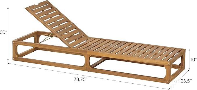 Christopher Knight Home Vauz Patio Chaise Lounge Chair Outdoor, Acacia Wood Poolside Sun Lounger with Slatted Design, Open Frame Pool Lounger with Adjustable Backrest, Natural (Frame Only)