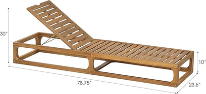 Christopher Knight Home Vauz Modern Patio Chaise Lounge Chair Outdoor, Acacia Wood Poolside Sun Lounger with Cushion, Open Frame Pool Lounger with Adjustable Backrest, Natural+Beige