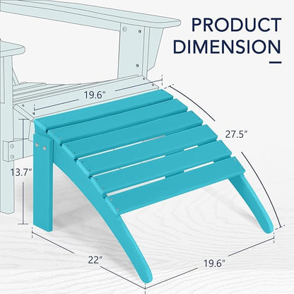 Adirondack Ottoman Set of 2, HDPE All Weather Patio Ottomans, Outdoor Footrest Adirondack Footrest Outdoor Patio Footstool for Porch, Pool, Lawn & Backyard, Turquoise