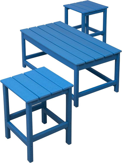 WestinTrends Malibu 3-Piece Set Outdoor Coffee and Side Table for Adirondack Chair, Pacific Blue