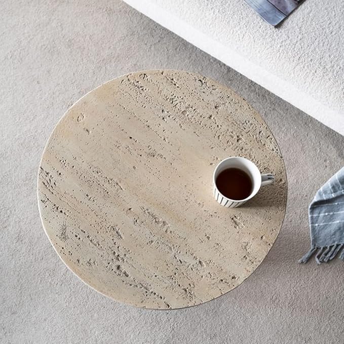 Faux Stone Side Table Round End Table Patio Small Drink Table for Small Spaces - Photo 6
