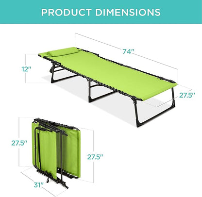 Best Choice Products Patio Chaise Lounge Chair, Portable Outdoor Folding Recliner for Lawn, w/ 8 Positions, Handles, 300lb Capacity - Lime Green
