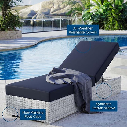 Modway Convene Wicker Rattan Outdoor Patio Chaise Lounge Chair in Light Gray Navy
