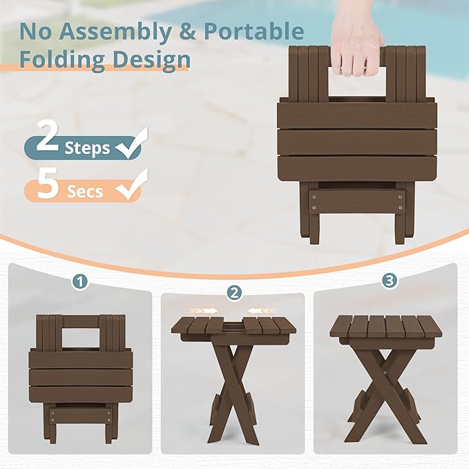 LUE BONA Small Outdoor Folding Side Table, HDPS Outside End Table for Patio, Porch, Deck, Pool, 14 Inch Height - Photo 5