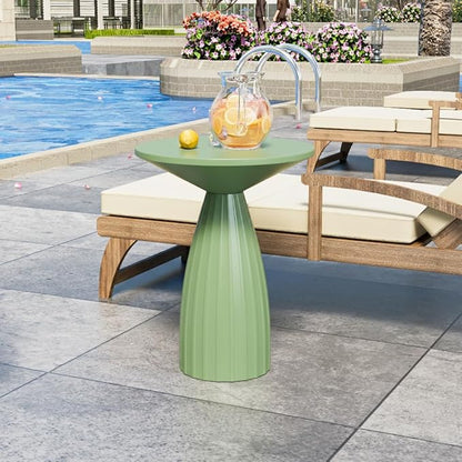 Metal Small Patio Table, Round Outdoor Side Table, Outdoor Accent Patio End Table, for Garden, Pool, Yard, Balcony, Living Room, Deck, Weather Resistant, No Assembly, Green