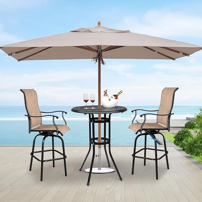 VINGLI 32"" Outdoor Bar Table, Patio Bar Height Table with Umbrella Hole, Round High Top Table - Photo 2