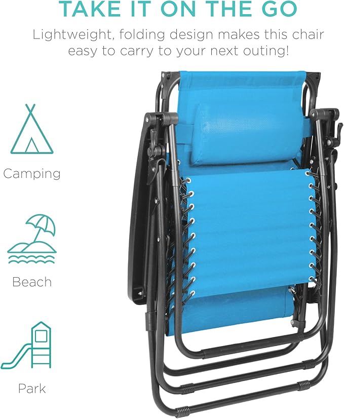 Best Choice Products Folding Zero Gravity Outdoor Recliner Patio Lounge Chair w/Adjustable Canopy Shade, Headrest - Photo 8