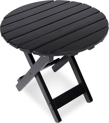 Shine Company Indoor/Outdoor Adirondack Round Folding Acacia Wooden Side Table, Black