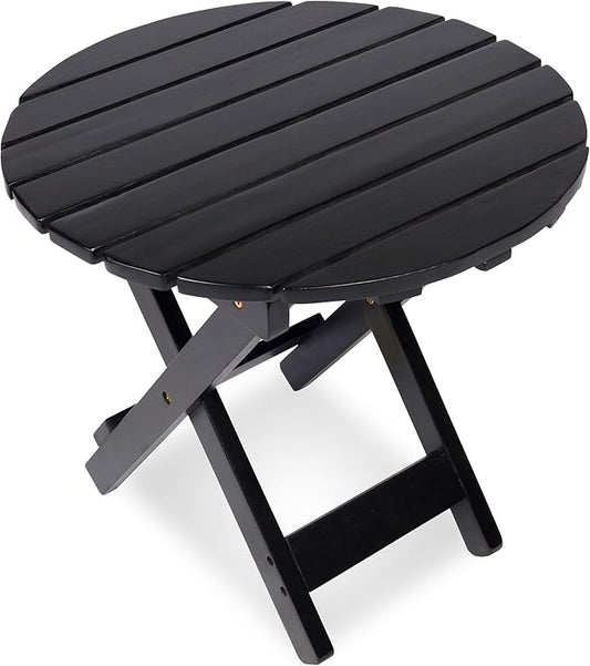 Shine Company Indoor/Outdoor Adirondack Round Folding Acacia Wooden Side Table, Black