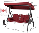 HOMREST 3 Seat Outdoor Porch Swing with 1.5" Deepened Cup Holder, Adjustable Canopy, Patio Swing Bed with Stand - Photo 7