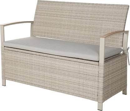 Grand patio Outdoor Storage Bench Deck Box with Olefin Cushion, Wicker Deck Box with Water Resistant Bag, Outdoor Seating for Front Porch, Store Garden Tools and Pool Storage (Grey)