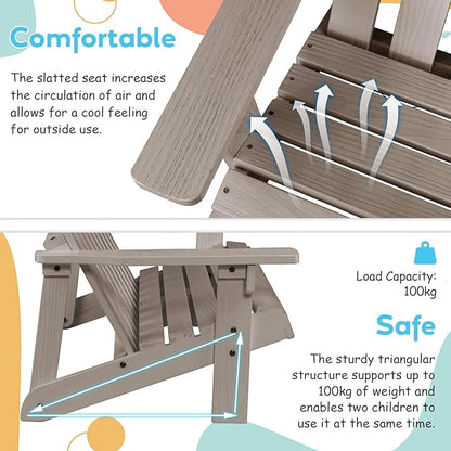 Giantex Kids Adirondack Chair 2-Seat - Children's Outdoor Chair with High Backrest, Arm Rest, 300 Lbs Capacity, Wood Double Loveseat, Porch Chair for Yard, Poolside (1, Khaki Grey)