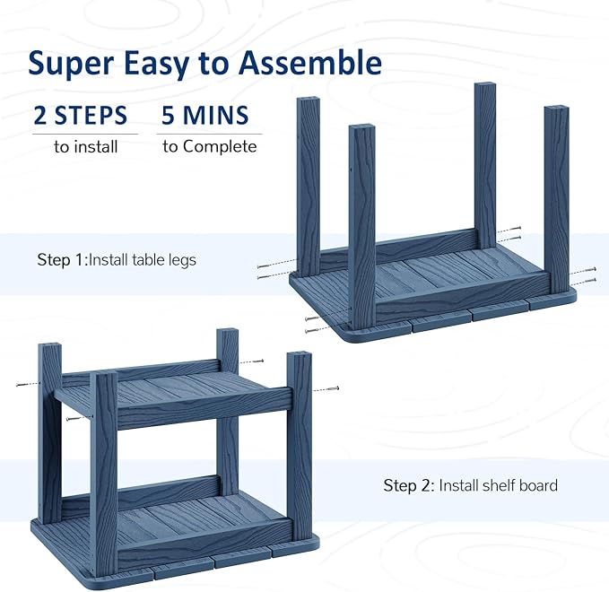 18" Outdoor Side Table, 2-Tier Patio Side Table, Weather Resistant, Easy Assembled, HIPS Adirondack Side Table for Backyard, Pool, Indoor, Blue