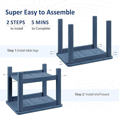 18" Outdoor Side Table, 2-Tier Patio Side Table, Weather Resistant, Easy Assembled, HIPS Adirondack Side Table for Backyard, Pool, Indoor, Blue
