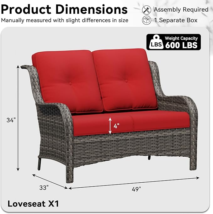 Wicker Patio Loveseat, 2 Seat Outdoor Couch with Thickened Olefin Cushions, High Back and Deep Seating - Photo 3