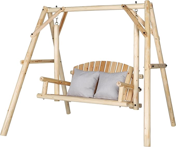 MUPATER Wooden Patio Porch Swing Glider Outdoor with A-Frame Stand - Photo 8