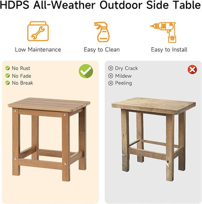 ONBRILL Outdoor Side Table Set of 2, Adirondack Small End Table, Indoor & Outdoor Use, HDPS Weather Resistant/Easy Maintenance for Patio, Pool, Deck, Porch, Garden, Shower, Outside- (2, Teak)