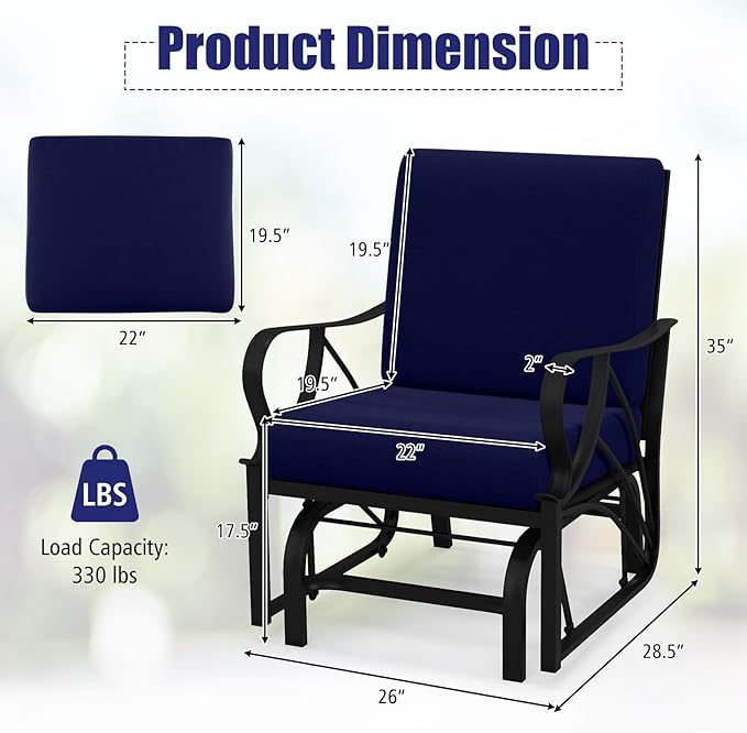 Giantex Outdoor Glider, Patio Rocking Chair with Thick Cushion, Sturdy Metal Frame, Curved Armrest, Ergonomic Design - Photo 3