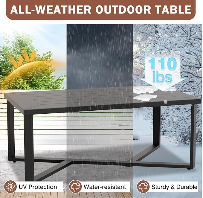 EAGLE PEAK Urban Slate Modern Outdoor Coffee Table, Weather-Resistant Steel Accent Patio Table for Backyard, Garden, Deck, Porch, or Balcony, Black