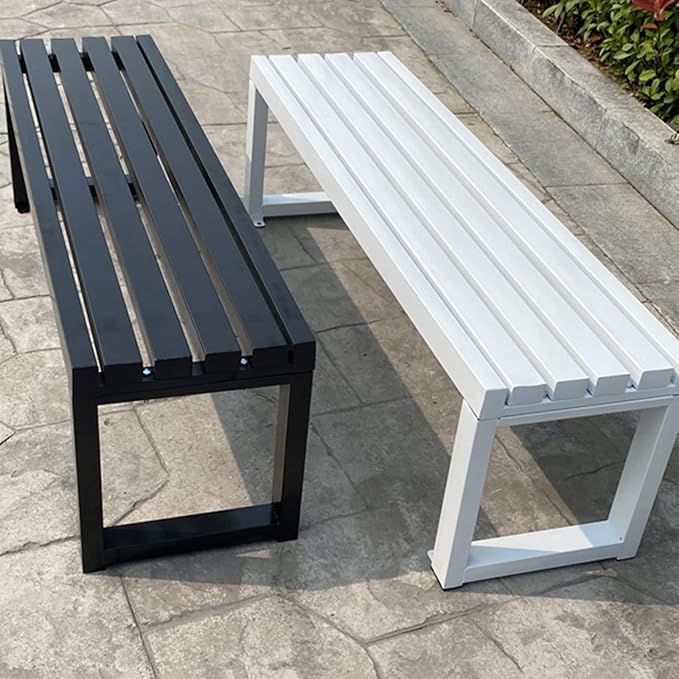 Outdoor Metal Garden Bench, 70.8in Slatted Patio Seating for Yard, Picnic & Porch Decor - Durable White Furniture for Park & Backyard Use