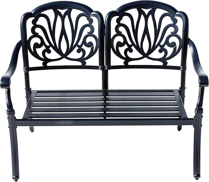 Hi-Line Gift Ltd. Midnight Oasis- Black Cast Aluminium Garden Bench with Easy Assembly