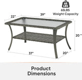 Outdoor Coffee Table - Patio Rattan Wicker Coffee Table with Tempered Glass Top and 2-Tier Storage Outdoor Table for - Photo 2